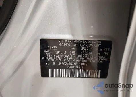 2022 Hyundai Accent Sel z USA, uszkodzony, nr VIN 3KPC24A63NE164049